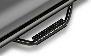 N-Fab Nerf Bar - Truck Wheel To Wheel F17110QC-6 Bed Access; With Drop Down Steps; With Bed Step; 3 Inch Round Bent; Black Gloss Textured Powder Coated Steel; Without End Caps; Rocker Panel Mount