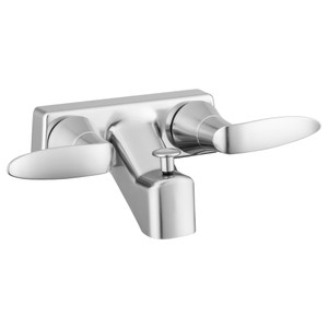 Luxurious Single Piece 4 Inch Wall Mount Tub/Shower Faucet | Brushed Satin Nickel | Designer Handle