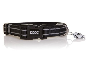 Reflective Black Pet Collar | Medium Size For Dogs | Neoprene Base | Adjustable From 12" to 18" | Sleek Design