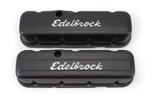 High Quality Edelbrock Black Powder Coated Valve Cover Set for Chevy Big Block V8 | Signature Style with Oil Fill & Breather Hole High Quality Edelbrock Black Powder Coated Valve Cover Set for Chevy Big Block V8 | Signature Style with Oil Fill & Breather Hole