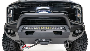 Upgrade Your F-250/F-350 | Fab Fours Bumper | Aggressive Design | 1-Piece Steel | With Pre-Runner Guard | Integrated Winch Mount | Powder Coated Black | Fits 2017-2022