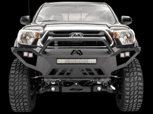 Enhance Your 2012-2015 Toyota Tacoma | Fab Fours Vengeance Bumper with Pre-Runner Guard, Integrated LED Light Bar, and Tough Steel Design | Black Powder Coated
