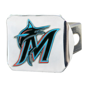 MLB Miami Marlins Chrome Hitch Cover | Fits 2 Inch Receiver | Easy Tool-Free Attachment