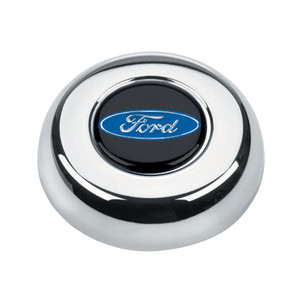 Customize Your Steering Wheel | Grant Chrome Horn Button, Blue/White Ford Emblem, Snap-On, Limited Warranty