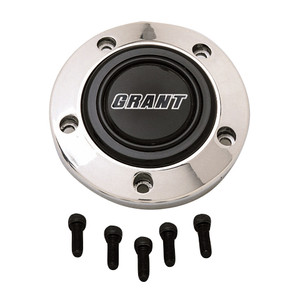 Grant Horn Button 5885 Bolt On Type; Polished; With Black/White Grant Logo On Black; Aluminum; With Installation Screws Grant Horn Button 5885 Bolt On Type; Polished; With Black/White Grant Logo On Black; Aluminum; With Installation Screws