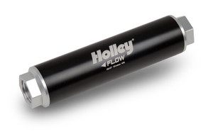 High Perform. Holley Fuel Filter | In-Line Gasoline Filter | 12AN In/Out | 2x8.75" | Stainless Mesh | Pump Filter | Black Anodized