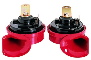 Hella Twin Trumpet Horn Kit | High 500Hz/ Low 400Hz Tone | 110dB | Easy Install | Red Plastic
