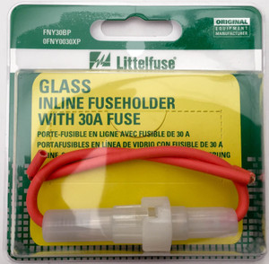 Littelfuse . Fuse Holder FNY30BP FNY; Glass Tube Fuse; Two 4 Inch 12 Gauge Wires; 30 Amp Maximum; With One 30 Amp Fuse