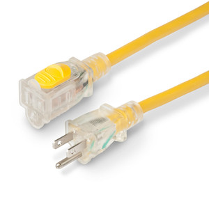 Marinco 125V Lighted Female Locking End Extension Cord | 15 Amp 14/3 SJTOW Marine Grade 25ft Yellow Cord | Visual Power Indication | Slide Button Lock Protection | ETL Certified