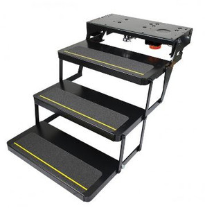 Powerful Entry Step | Lippert Components Series 25 | Triple Electric Folding Step with Amber LED Lighting