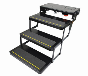 Lippert Components Triple Electric Folding Step | Heavy-Duty 300lb Capacity | Power Folding with Built-In Lights
