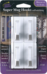 Magic Mounts Heavy-Duty Multi Purpose Hook | Holds Super Mug Up To 2 Pounds | Ideal For Surfaces | Case Of 4