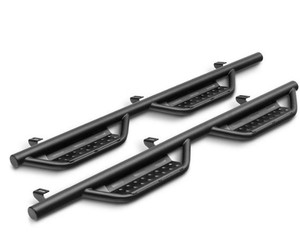 N-Fab Nerf Bar 215418412 RS Series; With Drop Down Steps; 2 Inch Round Bent; Black Textured Powder Coated; Steel; Without End Caps; Rocker Panel Mount