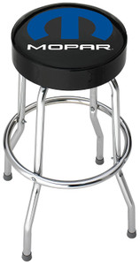 Durable Mopar Logo Garage Stool | Black Vinyl Seat, Chrome-Plated Steel Frame, No-Spin Seat