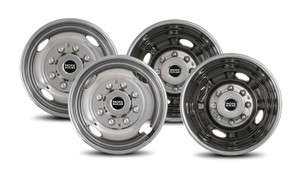 16" 8 Lug Wheel Simulators | Fits Dual Rear Wheel | Polished Stainless Steel | Bolt-On | Set Of 4