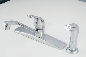 Upgrade Your Kitchen with American Brass 8" D-Spout Faucet | Single Lever Handle, Chrome Plated, 4 Hole Application Upgrade Your Kitchen with American Brass 8" D-Spout Faucet | Single Lever Handle, Chrome Plated, 4 Hole Application