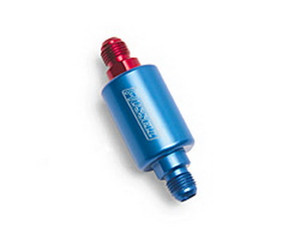 High-Performance In-Line Fuel Filter - 40 Micron Disc Element | For Alcohol Fuel Systems | Red/Blue Anodized Aluminum