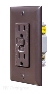 RV Designer Ground Fault Receptacle | 125V GFCI Outlet | Dual Brown Outlet with Waterproof Cover