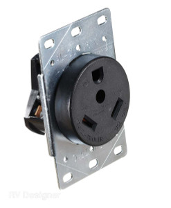 RV Designer 30 Amp/125V AC Power Receptacle | Flush Mount Single Outlet | Fits All Wall-Plates | Easy Wiring | Thermoplastic Body | Limited Lifetime Warranty