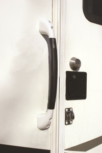 Stromberg Carlson White Exterior Grab Bar | Easy Entry & Exit from Your RV Coach with Comfortable Soft Touch Handle | Curved Design | Made in USA