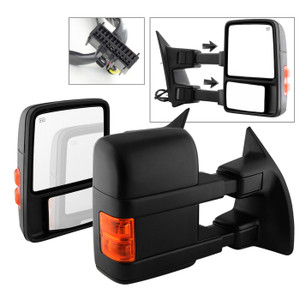 Xtune Aftermarket Towing Mirrors | Manual Extendable, Power Adjustable, Heated, LED Turn Signal, Set Of 2