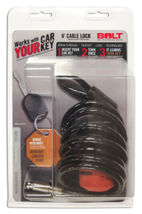 BOLT Locks 6ft Key Lock Cable | 1/4 Inch Black Vinyl Coated | Weatherproof, Auto Lock, Double Ball Bearing