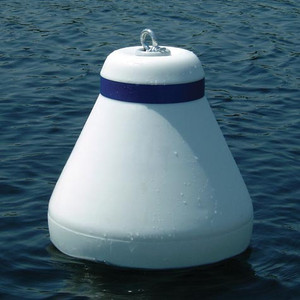 Taylor Made Mooring Buoy | 24 Inch Diameter, 165 Pound Buoyancy, UV Protected Shell, White & Blue Design Taylor Made Mooring Buoy | 24 Inch Diameter, 165 Pound Buoyancy, UV Protected Shell, White & Blue Design