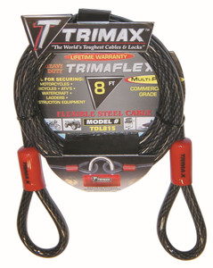 Trimax Locks Security Cable TDL815 Without Lock; 8 Foot Length x 15 Millimeter Diameter; Steel; Clear Vinyl Sleeve