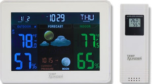 TempMinder Digital Weather Station | General Observation | 3 Channel Display, Indoor Outdoor Temp, Humidity | Color Forecast, Barometric Pressure | LCD Display, Atomic Clock, Alarm, Limited Warranty