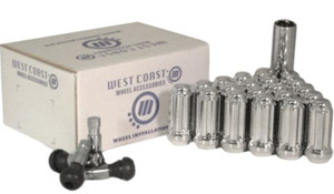 Chrome 5 Lug Wheel Installation Kit | Acorn Conical | Heat Treated Lugs | 1.90 Inch Length | 20 Nuts & Socket Key