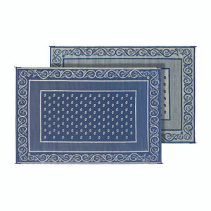 Faulkner Patio Mat | Vineyard Design, Reversible 12x9 Blue Mat, Lightweight Polypropylene, Mold Resistant