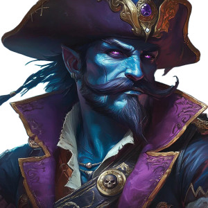 Blue Tiefling Pirate Captain Vinyl Car Decal Sticker – Waterproof & UV-Resistant 4.0"