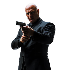Elegant Bald Hitman Gun Vinyl Car Decal Sticker – Waterproof & UV-Resistant 4.0"