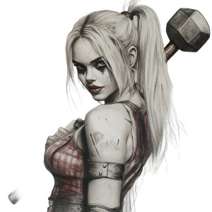 Harley Quinn Mallet Drawing Vinyl Car Decal Sticker – Waterproof & UV-Resistant 4.0"