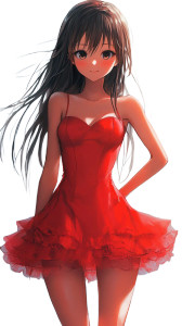 Anime Girl Red Dress Vinyl Car Decal Sticker – Waterproof & UV-Resistant 4.0"