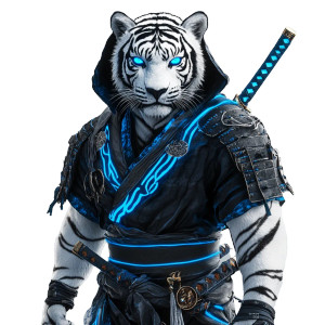 White Tiger Samurai Blue Eyes Vinyl Car Decal Sticker – Waterproof & UV-Resistant 4.0"