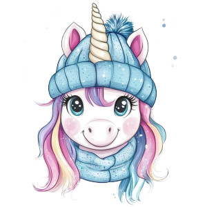 Cute Unicorn Winter Hat Vinyl Car Decal Sticker – Waterproof & UV-Resistant 4.0"