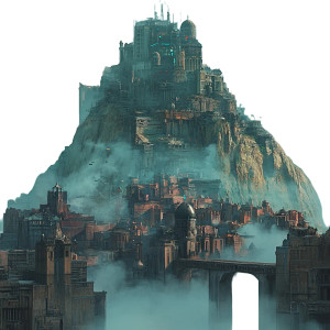 Medieval City Cyberpunk Mountain Vinyl Car Decal Sticker – Waterproof & UV-Resistant 4.0"