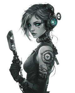 Steampunk Girl Cyberpunk Knife Vinyl Car Decal Sticker – Waterproof & UV-Resistant 4.0"