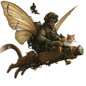 Steampunk Man Rescues Cat Vinyl Car Decal Sticker – Waterproof & UV-Resistant 4.0"