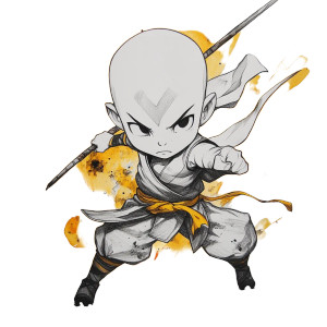 Chibi Aang Pencil Watercolor Vinyl Car Decal Sticker – Waterproof & UV-Resistant 4.0"