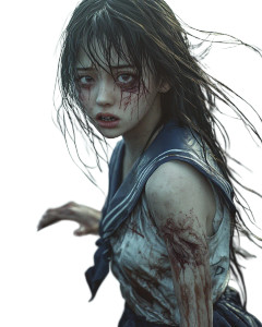 Japanese Zombie Girl Rooftop Vinyl Car Decal Sticker – Waterproof & UV-Resistant 4.0"