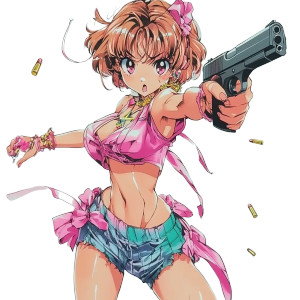 Manga Girl Gun Skirt Vinyl Car Decal Sticker – Waterproof & UV-Resistant 4.0"