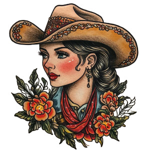 Tattoo Flash Cowgirl Board Vinyl Car Decal Sticker – Waterproof & UV-Resistant 4.0"
