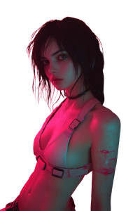 Techwear Woman Neon Outfit Vinyl Car Decal Sticker – Waterproof & UV-Resistant 4.0"
