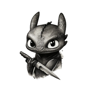 Toothless Curious Knife Tattoo Vinyl Car Decal Sticker – Waterproof & UV-Resistant 4.0"