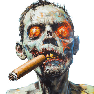 Zombie Cuban Cigar Blue Vinyl Car Decal Sticker – Waterproof & UV-Resistant 4.0"