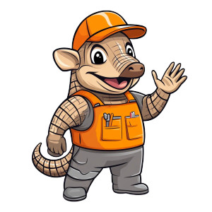 Armadillo Mascot Installer Waving Vinyl Car Decal Sticker – Waterproof & UV-Resistant 4.0"