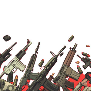 Cartoon Weapons Red Background Vinyl Car Decal Sticker – Waterproof & UV-Resistant 4.0"