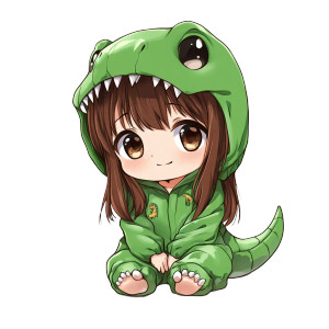 Chibi Girl Dinosaur Onesie Vinyl Car Decal Sticker – Waterproof & UV-Resistant 4.0"